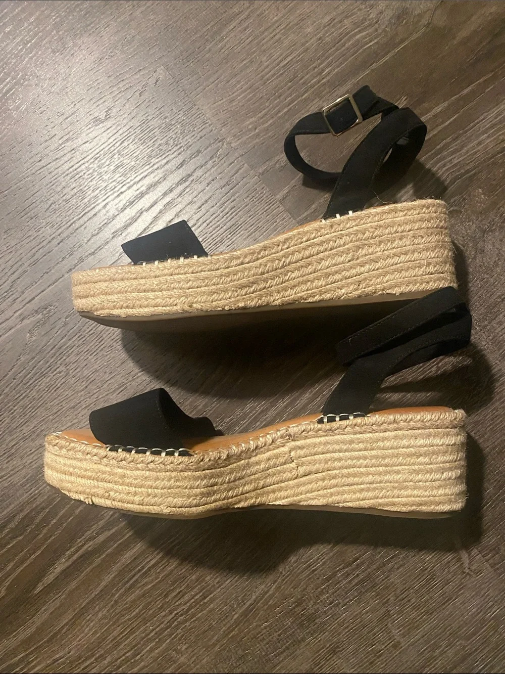Kelly & Katie Black Espadrille Wedge Ankle-Tie Sandals